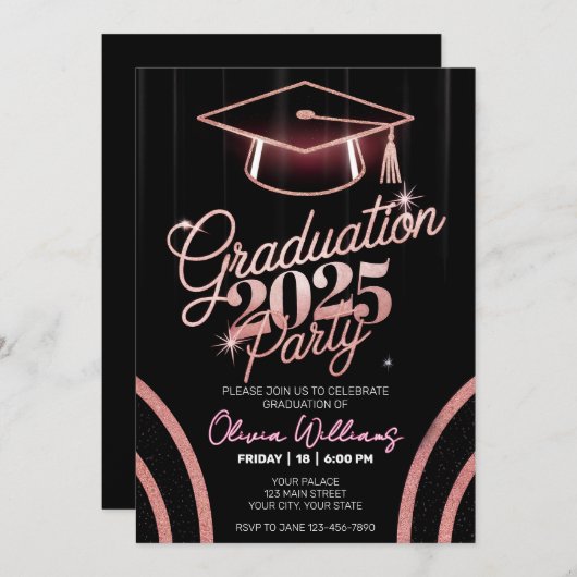 Gepersonaliseerd minimalistisch roze diner Afstude Kaart (Voorkant / Achterkant)