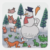 Gepersonaliseerd minimalistisch sneeuwvrienden avo vierkante sticker (Voorkant)