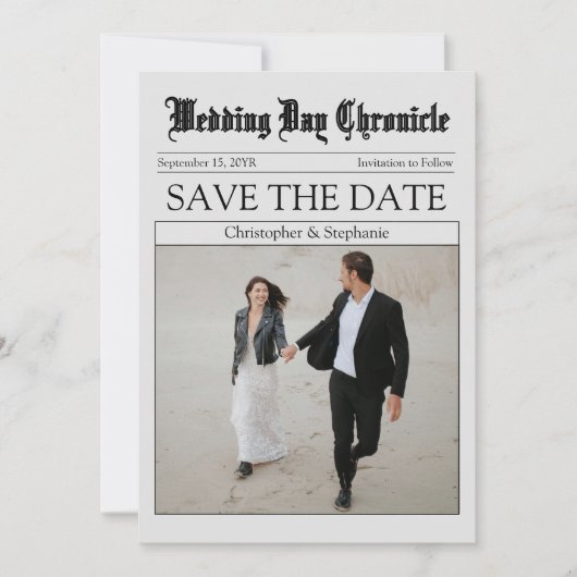 Gepersonaliseerd minimalistische QR-codekrant Save The Date (Voorkant)