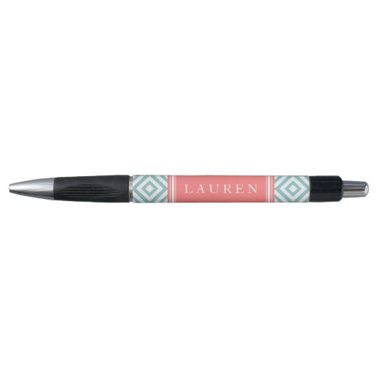 Gepersonaliseerd Mint- en Coral Diamonds-patroon Pen (Voorkant)