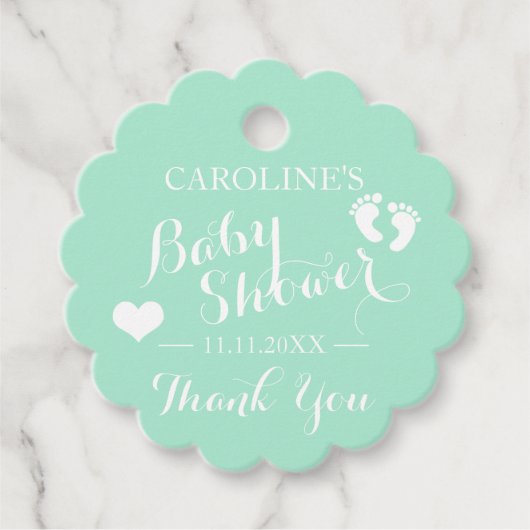 Gepersonaliseerd Mint Green Baby Feet Baby shower Bedankjes Labels (Voorkant)