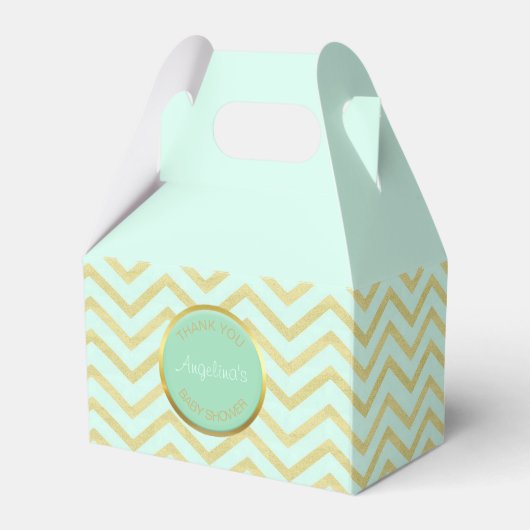 Gepersonaliseerd Mint Groen Gouden Folie Chevron P Bedankdoosjes (Achterkant)
