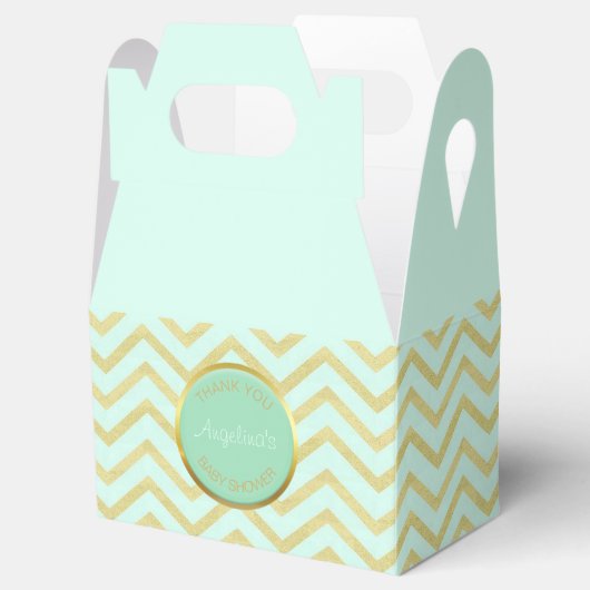 Gepersonaliseerd Mint Groen Gouden Folie Chevron P Bedankdoosjes (Geopend)