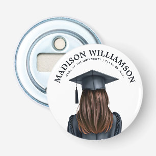 Gepersonaliseerd Modern Afstuderen Vrouw Afstudere Button Flesopener