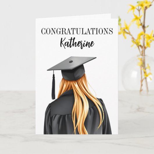 Gepersonaliseerd Modern Afstuderen Vrouw Afstudere Kaart (Gele Bloem)