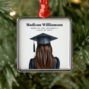 Gepersonaliseerd Modern Afstuderen Vrouw Afstudere Metalen Ornament
