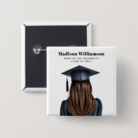 Gepersonaliseerd Modern Afstuderen Vrouw Afstudere Vierkante Button 5,1 Cm (Voorkant /achterkant)