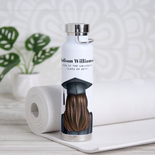 Gepersonaliseerd Modern Afstuderen Vrouw Afstudere Waterfles (Yoga)