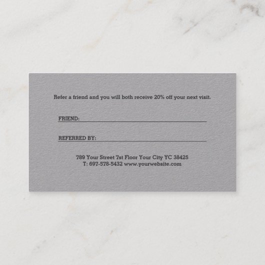 Gepersonaliseerd modern artistiek grijs monogram aanbevelingskaartje (Achterkant)