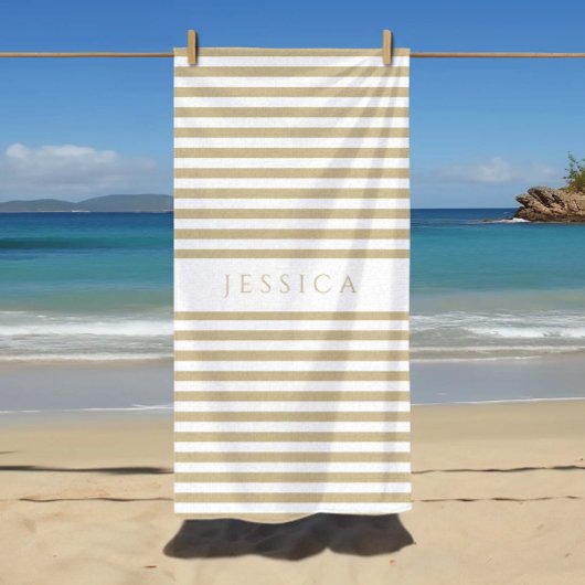 Gepersonaliseerd modern Beige Striped Patroon Strandlaken
