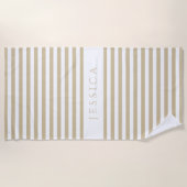 Gepersonaliseerd modern Beige Striped Patroon Strandlaken (Voorkant)