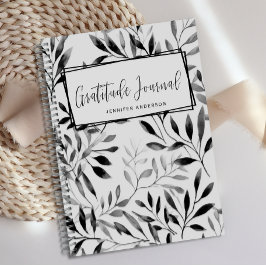 Gepersonaliseerd Modern Black Leaf Dankbaarheidsjo Notitieboek
