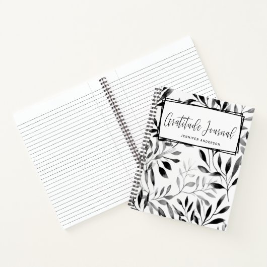 Gepersonaliseerd Modern Black Leaf Dankbaarheidsjo Notitieboek (Binnen)