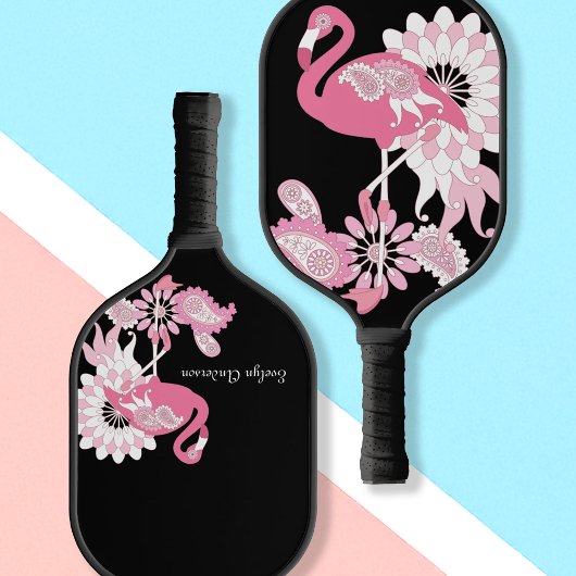 Gepersonaliseerd Modern Black Paisley Pink Flaming Pickleball Paddle
