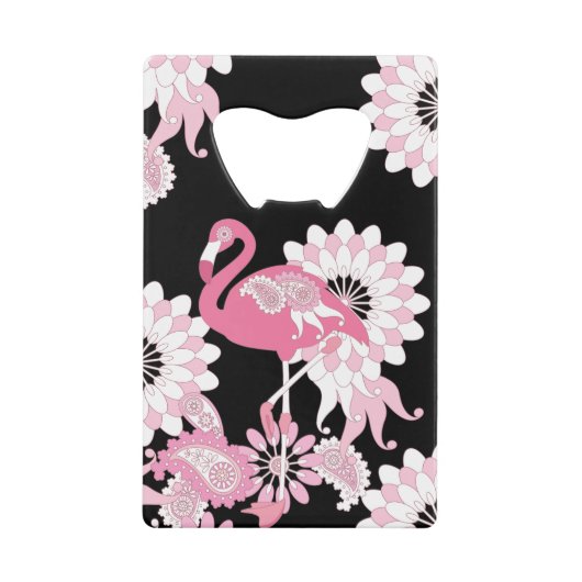 Gepersonaliseerd Modern Black Pink Flamingo Creditkaart Flessenopener (Voorkant)