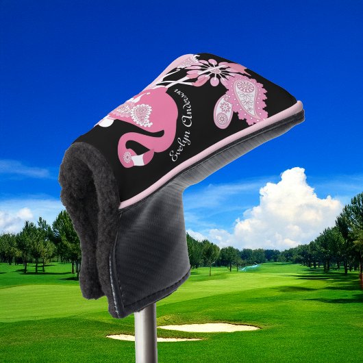 Gepersonaliseerd Modern Black Pink Flamingo Golfheadcover