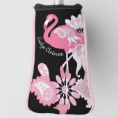 Gepersonaliseerd Modern Black Pink Flamingo Golfheadcover (Draai 90)