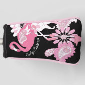 Gepersonaliseerd Modern Black Pink Flamingo Golfheadcover (Voorkant)