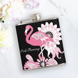 Gepersonaliseerd Modern Black Pink Flamingo Heupfles