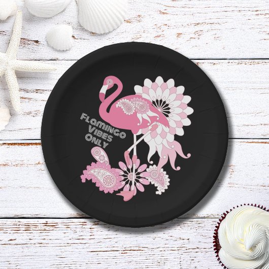Gepersonaliseerd Modern Black Pink Flamingo Papieren Bordje