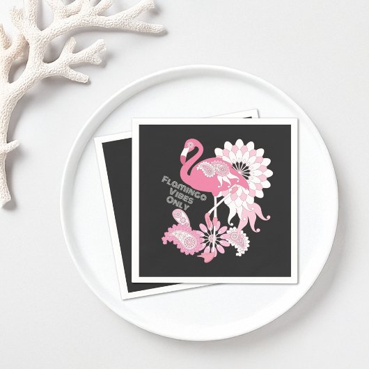 Gepersonaliseerd Modern Black Pink Flamingo Servet
