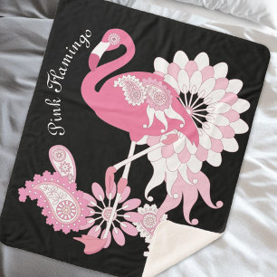 Gepersonaliseerd Modern Black Pink Flamingo Sherpa Deken
