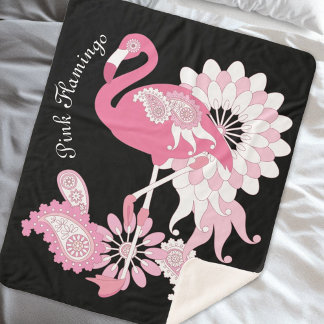 Gepersonaliseerd Modern Black Pink Flamingo Sherpa Deken