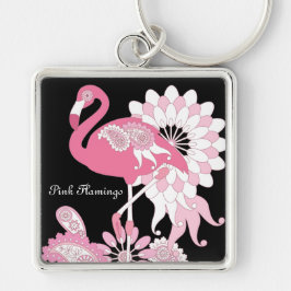 Gepersonaliseerd Modern Black Pink Flamingo Sleutelhanger