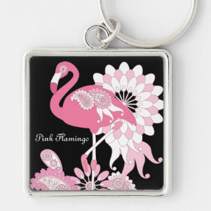 Gepersonaliseerd Modern Black Pink Flamingo Sleutelhanger