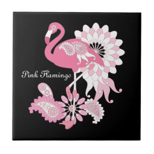 Gepersonaliseerd Modern Black Pink Flamingo Tegeltje