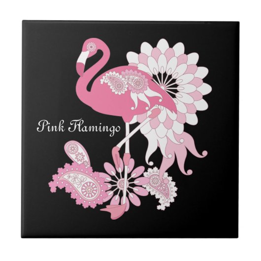 Gepersonaliseerd Modern Black Pink Flamingo Tegeltje (Voorkant)