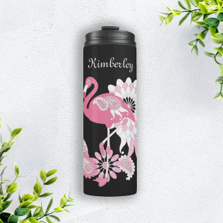 Gepersonaliseerd Modern Black Pink Flamingo Thermosbeker
