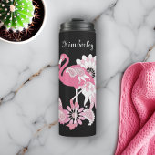 Gepersonaliseerd Modern Black Pink Flamingo Thermosbeker
