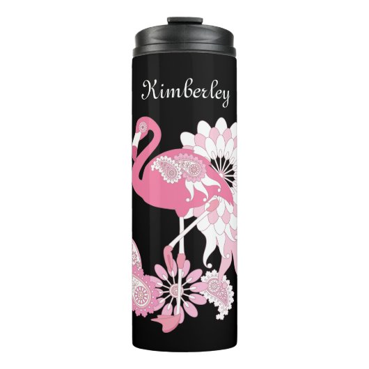 Gepersonaliseerd Modern Black Pink Flamingo Thermosbeker (Voorkant)