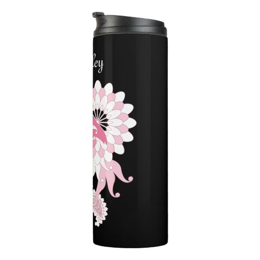 Gepersonaliseerd Modern Black Pink Flamingo Thermosbeker (Geroteerd rechts)