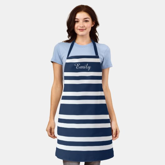 Gepersonaliseerd modern blauw strepen patroon schort (Gedragen)