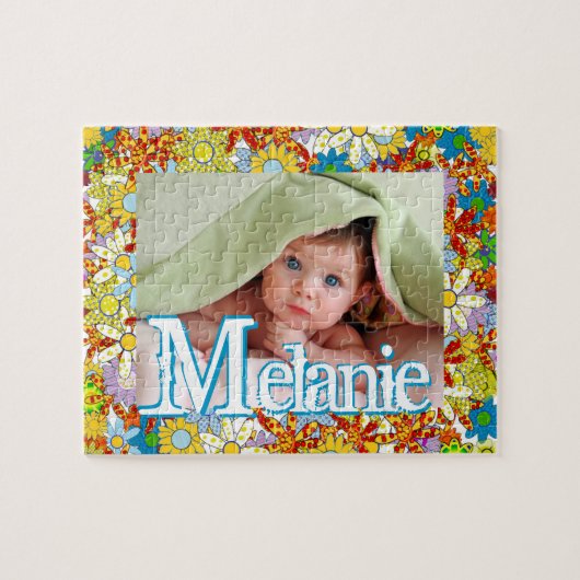 Gepersonaliseerd modern bloemmotief Uw foto Legpuzzel (Horizontaal)