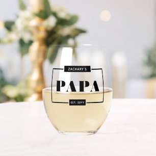 Gepersonaliseerd Modern Bold Papa Est Nieuw Papa Wijnglas Zonder Voet