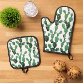 Gepersonaliseerd modern Cactus-patroon Ovenwant & Pannenlap Set (Top down)