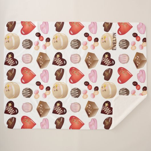 Gepersonaliseerd modern chocolade Snoep hartpatroo Sherpa Deken (Voorkant (horizontaal))