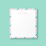 Gepersonaliseerd Modern Cool Notitieblok<br><div class="desc">Dit gepersonaliseerde Schattigee gestreepte Notitieblok toont een prachtig diagonaal gestreept patroon in levendige roze, groene munt, groene en oranje tinten. Ideaal voor het noteren van notities, ideeën of herinneringen, dit notitieblok voegt een vleugje plezier toe aan uw dagelijkse taken. Pas het aan met jouw naam, laat de "een notitie van"...</div>