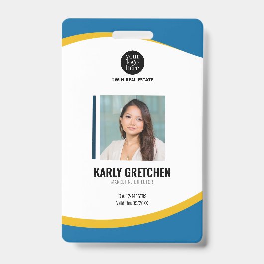 Gepersonaliseerd Modern Corporate Employee ID Blue Badge (Voorkant)