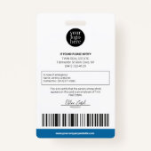 Gepersonaliseerd Modern Corporate Employee ID Blue Badge (Achterkant)