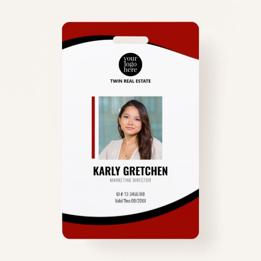 Gepersonaliseerd Modern Corporate Employee ID Red Badge (Voorkant)