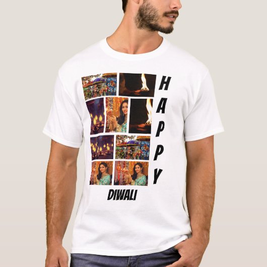 Gepersonaliseerd Modern Diwali 9 Foto Collage T-shirt (Voorkant)