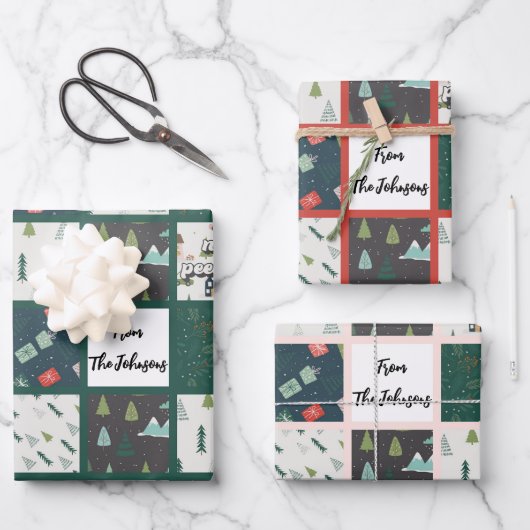 Gepersonaliseerd modern elegant kerstpatroon inpakpapier vel (Voorkant)
