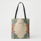 Gepersonaliseerd modern Floral Beige Blue Sinaasap Tote Bag (Voorkant)