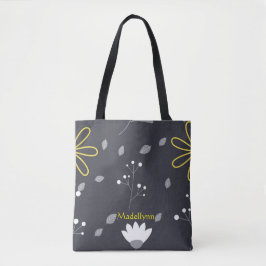 Gepersonaliseerd Modern Floral Black en Yellow Tote Bag