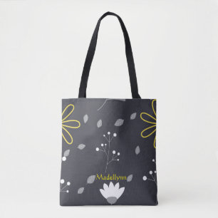 Gepersonaliseerd Modern Floral Black en Yellow Tote Bag