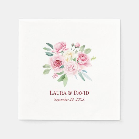 Gepersonaliseerd Modern Floral Roos Trouwpapier Servet (Voorkant)